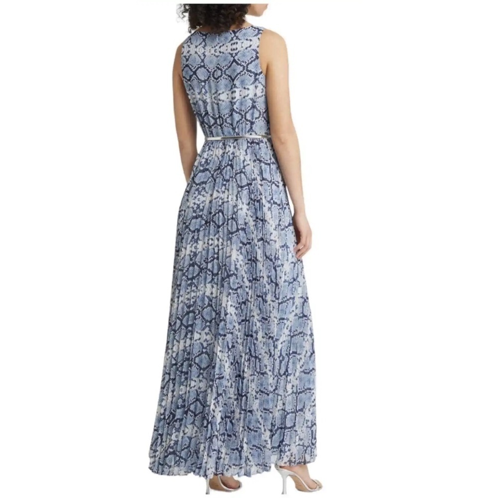 NEW Eliza J Snake Print Pleated Sleeveless Belted Maxi Dress Sz. 4 - Picture 4 of 7